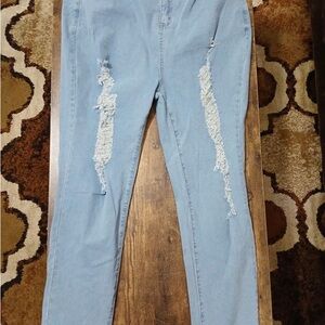 SHEIN Blue Skinny Distressed Jeans